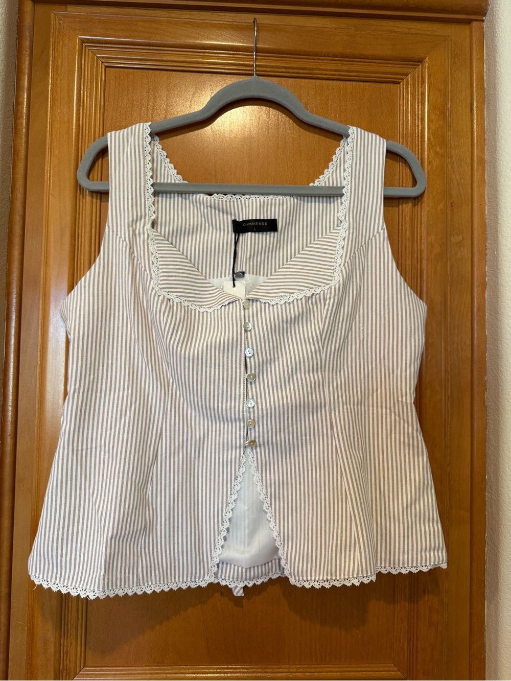 Striped Lace Trim Button-Front Tank Top - Picture 2 of 9